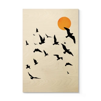 Holzbild Zugvögel auf dem Weg in den Süden - Kubistika 