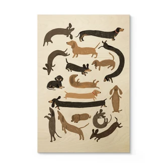 Houten Poster - Speelse teckels - Hondenillustratie - Melin 
