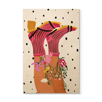 Holzbild Sockenliebe trifft Flower Power - Mokate 