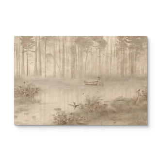 Houten Wanddecoratie bos bij het meer in beige mist - Ms Tiff 