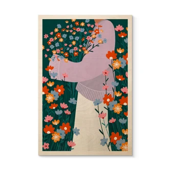 Holzbild Frau im bunten Blumengarten - Müller 