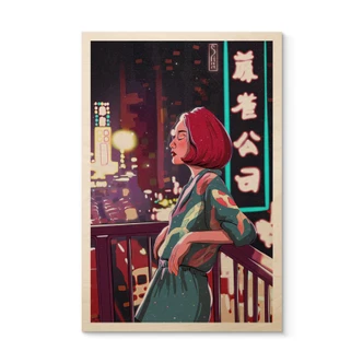 Houten Wanddecoratie Meisje op een balkon in Japan - Oliveira 