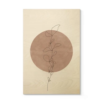 Houten Poster Miuus Studio - Line Art - Abstracte Plant bij Volle Maan 