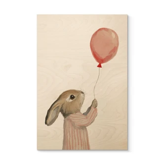 Tableau sur bois Lapin mignon avec ballon - Treechild Tableau sur bois Lapin mignon avec ballon - Treechild