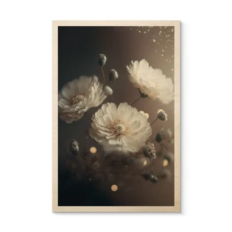 Holzbild Weiße Blumen mit Goldstaub - Treechild 