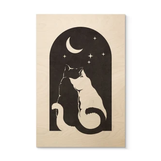 Holzbild Zwei Katzen im Mondschein - Tunaboylu 