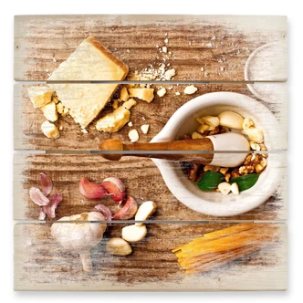 Holzbild Laercio - Pesto Rezept - 40x41,5 cm 