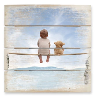 Baby & Teddy Bear - Wood Print 