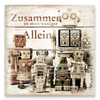 Holzbild Versammlung der Roboter - 40x41,5 cm 