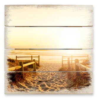 Houten Wanddecoratie Zonsondergang op het strand 