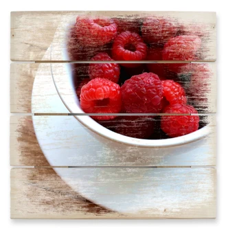 Holzbild Himbeer-Dessert - 40x41,5 cm 