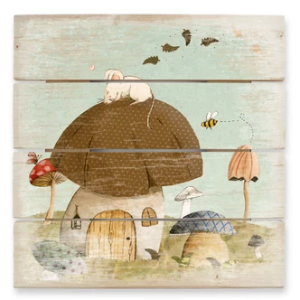 Holzbild Loske - Mäusegarten - 40x41,5 cm 
