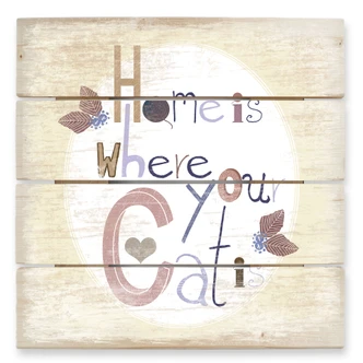 Houten Wanddecoratie Loske - Home is where your cat is 