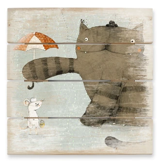 Holzbild Loske - Regenschirm - 40x41,5 cm 