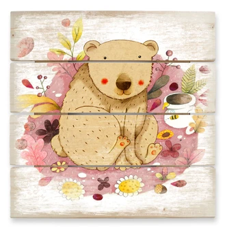 Holzbild Loske - Bär mit Honigtopf - 40x41,5 cm 