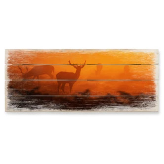 Holzbild Hirsche im Sonnenuntergang - 100x40 cm 