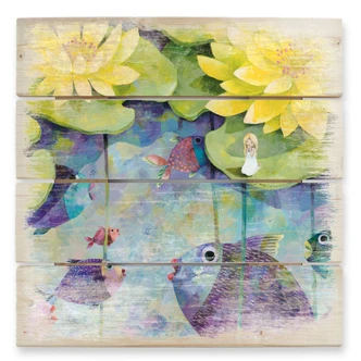 Holzbild Blanz - Gelbe Seerosen - 40x41,5 cm 