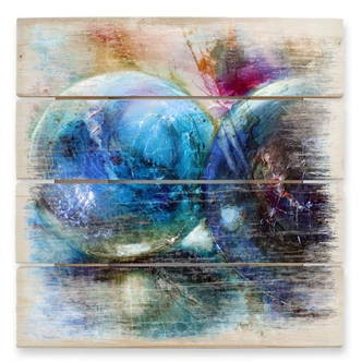 Holzbild Schmucker - Blaue Murmeln - 40x41,5 cm 