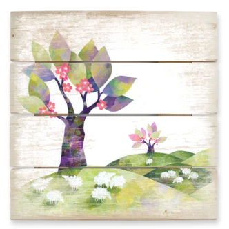 Holzbild Blanz - Schafswiese - 40x41,5 cm 