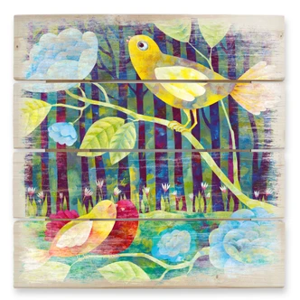 Holzbild Blanz - Vögel im Wald - 40x41,5 cm 