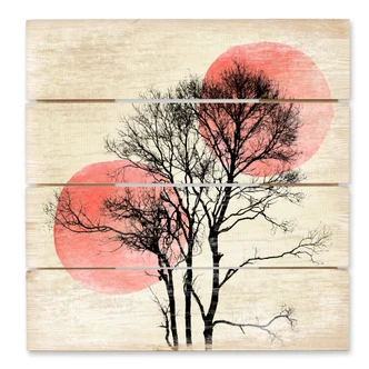 Houten Wanddecoratie Kubistika - Sun & Moon behind tree 