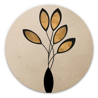 Wall Circle Wood Kubistika - Abstract Flowers 