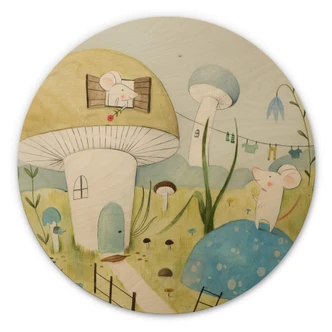 Tableau sur bois Loske - Ville des souris - Rond 