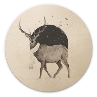 Cuadro de madera Solti - Ciervo en invierno - Redondo Cuadro de madera Solti - Ciervo en invierno - Redondo