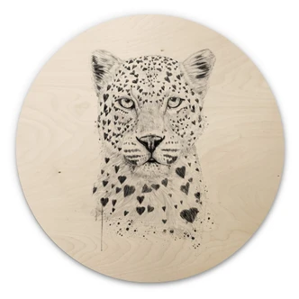 Cuadro de madera Solti - Leopardo cariñoso - Redondo Cuadro de madera Solti - Leopardo cariñoso - Redondo