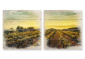 Houten Wanddecoratie Wijngaard bij Zonsondergang 2-delig 