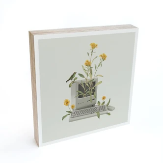 Holzbild zum Hinstellen - Vintage Botanik-Computer - Frida Floral Studio - 15x15 cm 