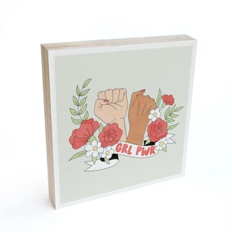 Holzbild zum Hinstellen - Girl Power Blumen Statement - 15x15 cm 