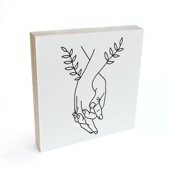 Houten Decoratieblok Line Art - Geliefden die elkaars hand vasthouden - Lizde 