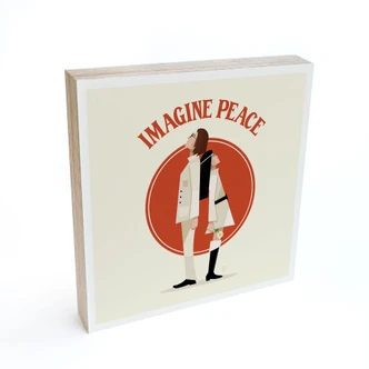 Houten Wanddecoratie om op te hangen - Imagine Peace - Twee voor vrede en hoop - Retrodroom - 15x15 cm 