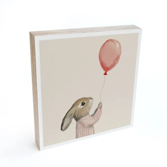 Tableau sur bois à poser - Gentil lapin avec un ballon - Treechild - 15x15 cm Tableau sur bois à poser - Gentil lapin avec un ballon - Treechild - 15x15 cm