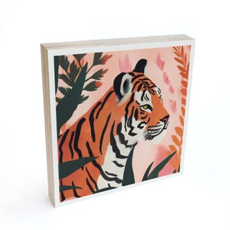 Wood Print to put up - Tiger in pink jungle - Treechild - 15x15 cm Wood Print to put up - Tiger in pink jungle - Treechild - 15x15 cm
