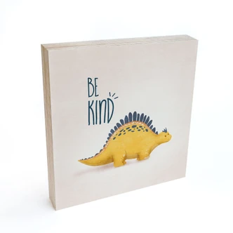 Houten Decoratieblok Dino Be Kind 15x15 cm 