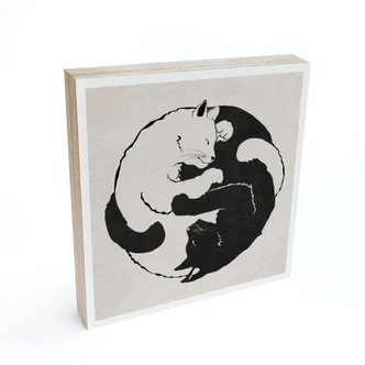 Houten Decoratieblok Katten Ying & Yang - Tunaboylu 