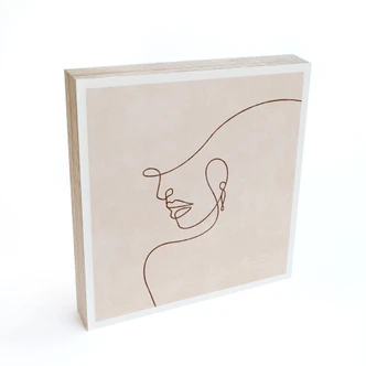 Houten Wanddecoratie - Fijne contouren van een vrouw - Lijnkunst - Tunaboylu - 15x15 cm 