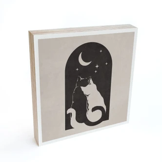 Holzbild zum Hinstellen - Zwei Katzen im Mondschein - 15x15 cm 