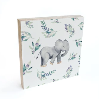 Houten Decoratieblok Schattige baby olifant tussen boho takken - UN Designs 