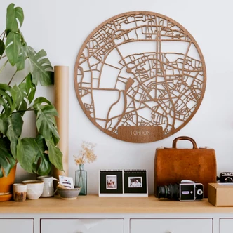 Holzkunst Mahagoni Stadtplan London - Rund 