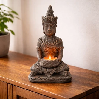 Meditierender Buddha aus Kunststein, betongrau | 15x11x25 cm Meditierender Buddha aus Kunststein, betongrau | 15x11x25 cm