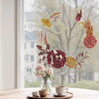 Fensterbild Kranz aus Herbstblüten Fensterbild Kranz aus Herbstblüten