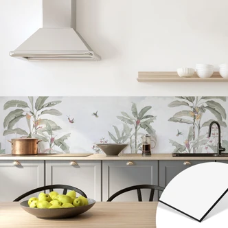 Küchenrückwand Tropische Idylle mit Kolibri Blau - Bloomery Decor 