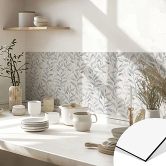 Küchenrückwand Zarte Aquarell-Blätter - Soft Grau - Erweiterbar - Bloomery Decor 
