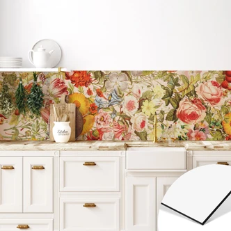 Küchenrückwand Farbenfrohe Blumencollage - Frida Floral Studio 