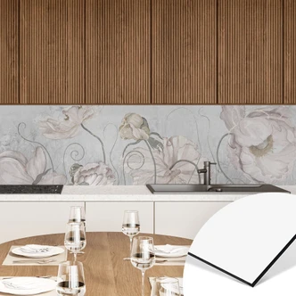 Stænkplade til køkken med blomster i vintagestil i grå - Ms Tiff 