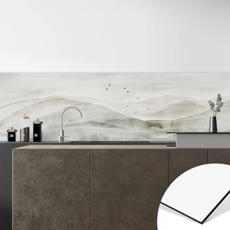 Küchenrückwand Neblige Berglandschaft Aquarell - Ms Tiff 