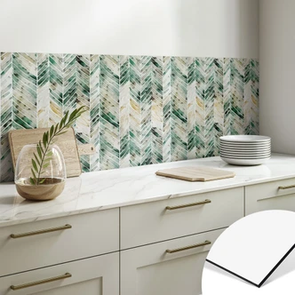 Küchenrückwand Grünes Aquarell-Fischgrätenmuster - Treechild 